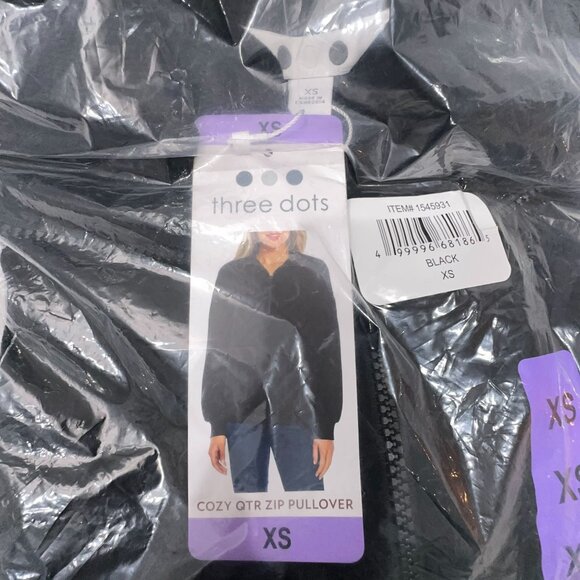 Three Dots Womens Ribbed Cuff Quarter Zip Pullover Sweater Black Size XS NWT - Picture 5 of 6